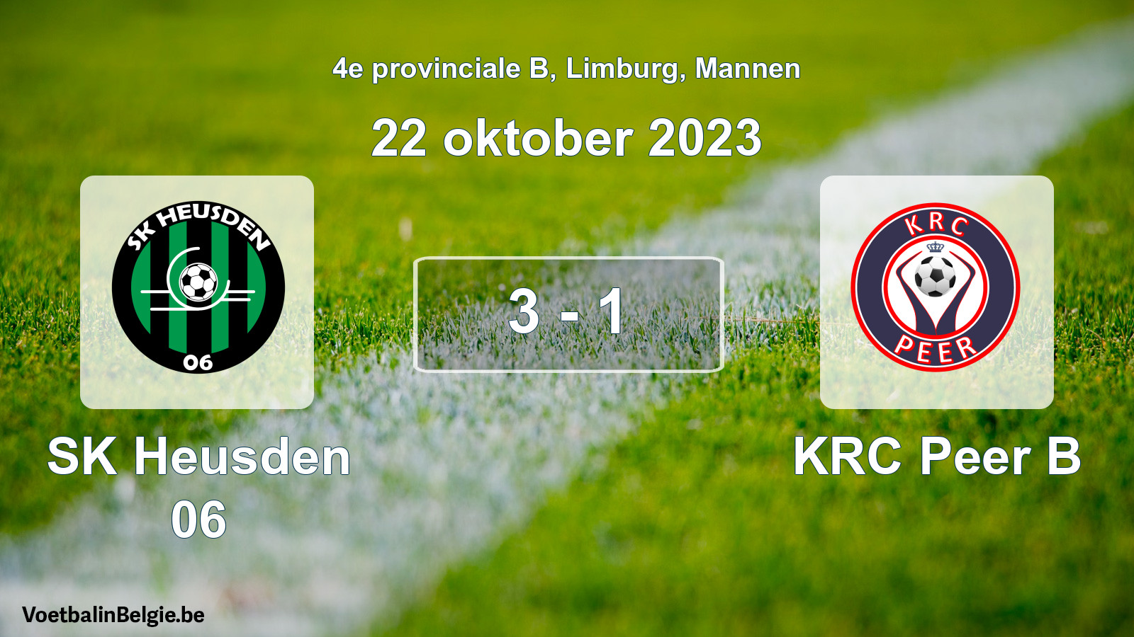Gespeelde wedstrijd mannenvoetbal: SK Heusden 06 - KRC Peer B 3 - 1 (22 oktober 2023)