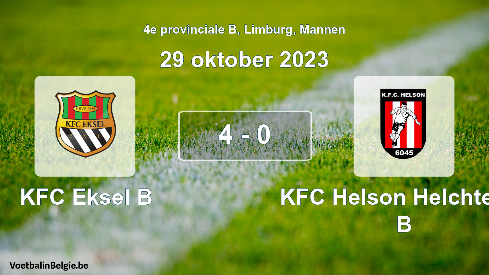 Gespeelde wedstrijd mannenvoetbal: KFC Eksel B - KFC Helson Helchteren B 4 - 0 (29 oktober 2023)