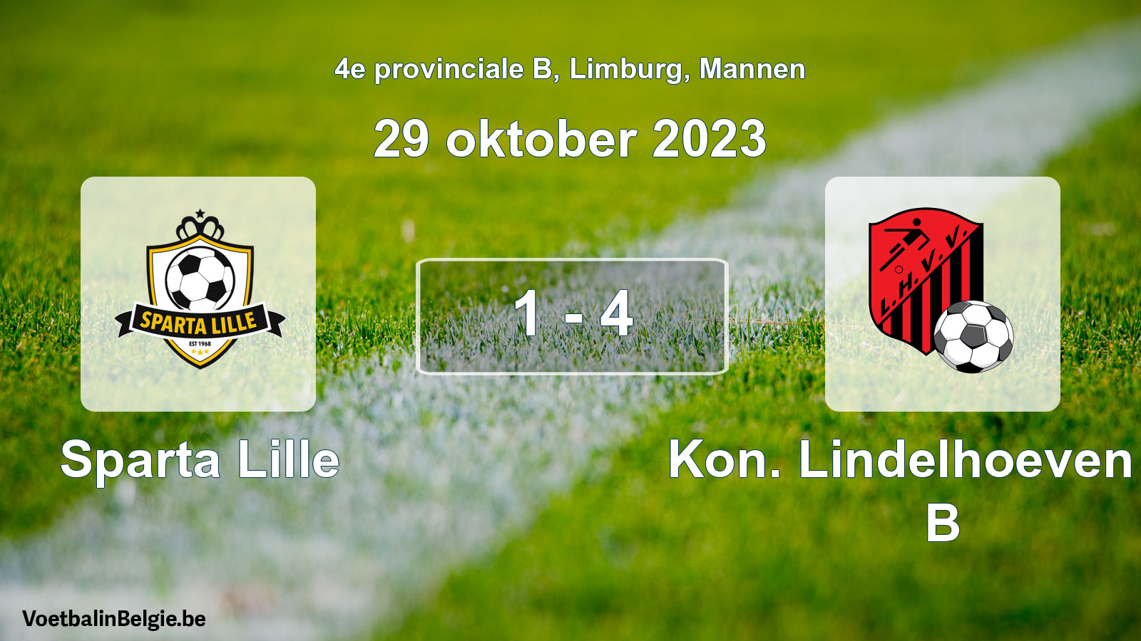Gespeelde wedstrijd mannenvoetbal: Sparta Lille - Kon. Lindelhoeven VV B 1 - 4 (29 oktober 2023)
