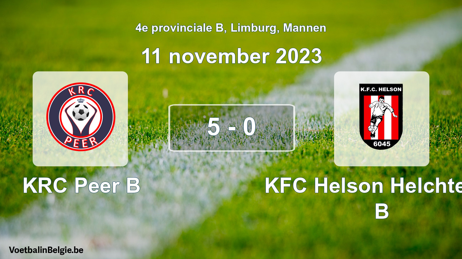 Gespeelde wedstrijd mannenvoetbal: KRC Peer B - KFC Helson Helchteren B 5 - 0 (11 november 2023)