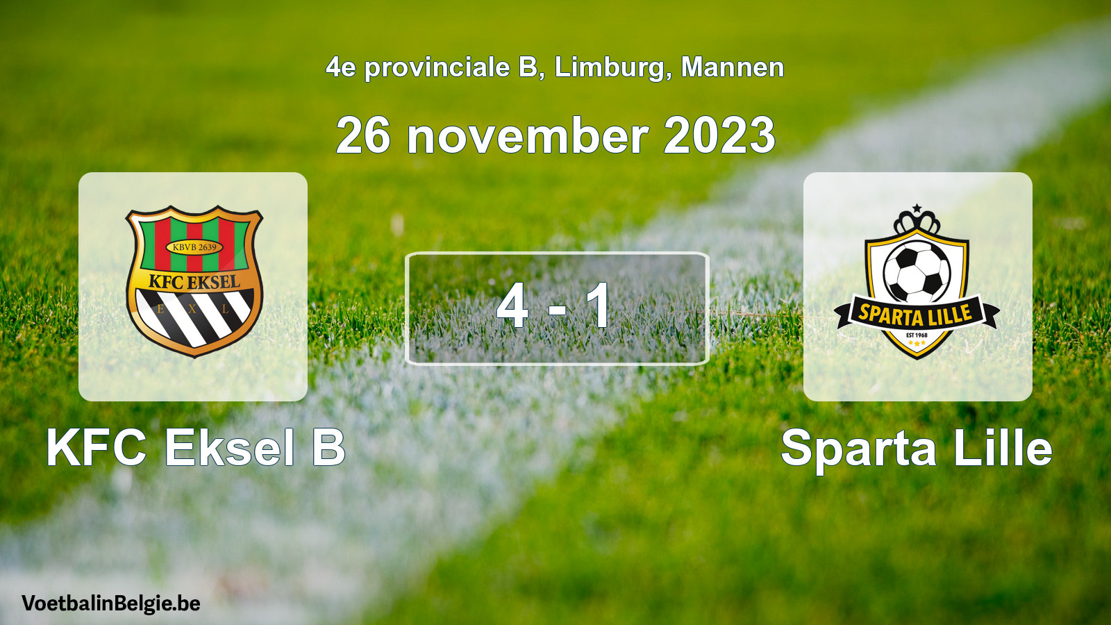 Gespeelde wedstrijd mannenvoetbal: KFC Eksel B - Sparta Lille 4 - 1 (26 november 2023)