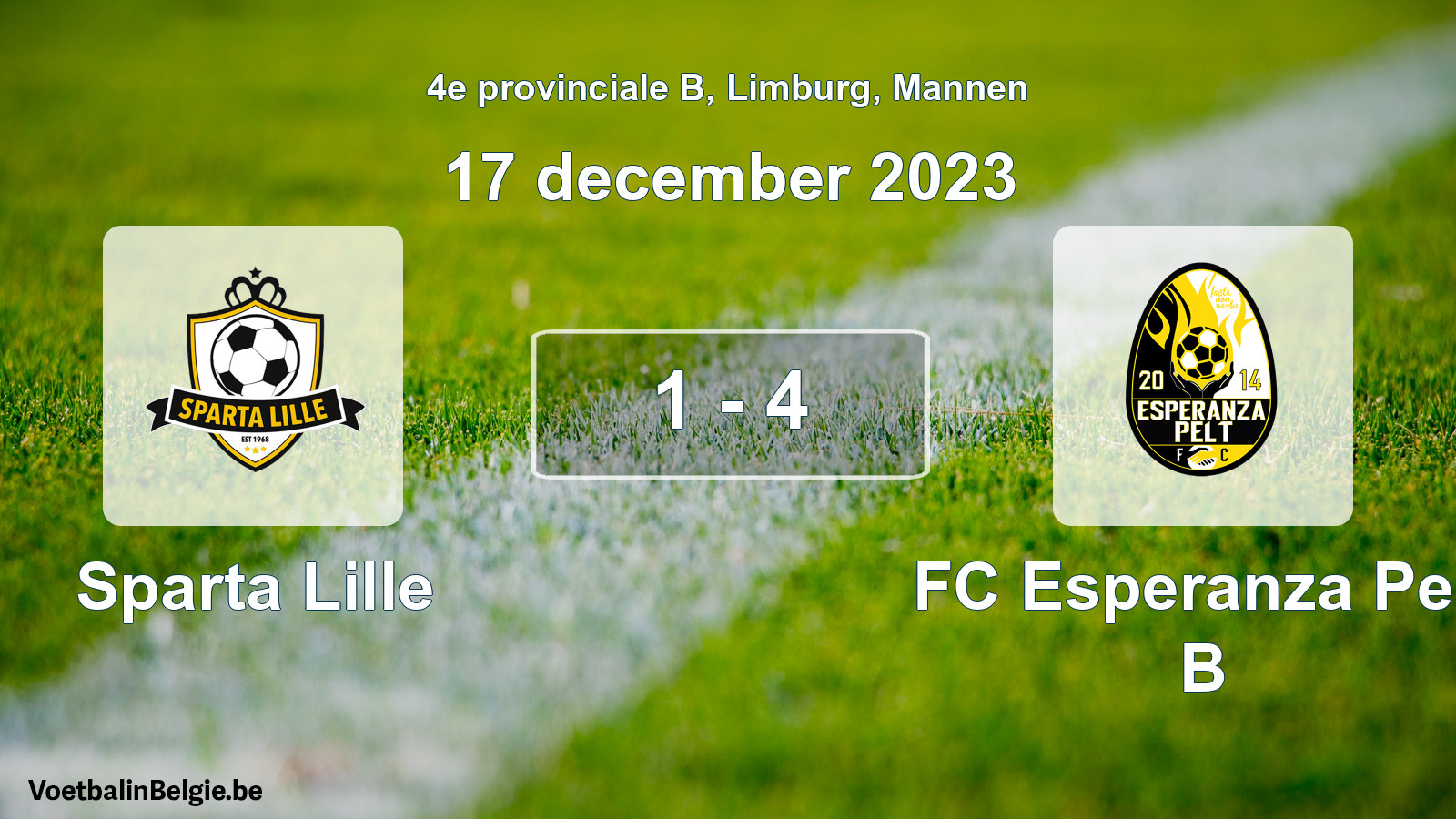Gespeelde wedstrijd mannenvoetbal: Sparta Lille - FC Esperanza Pelt B 1 - 4 (17 december 2023)