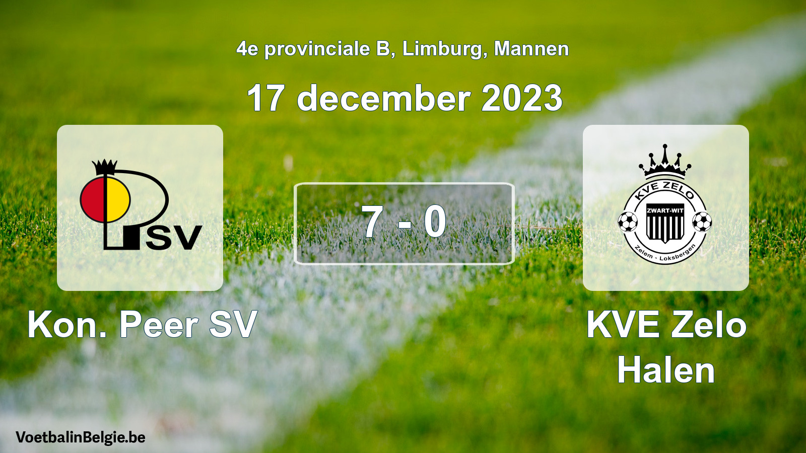 Gespeelde wedstrijd mannenvoetbal: Kon. Peer SV - KVE Zelo Halen 7 - 0 (17 december 2023)