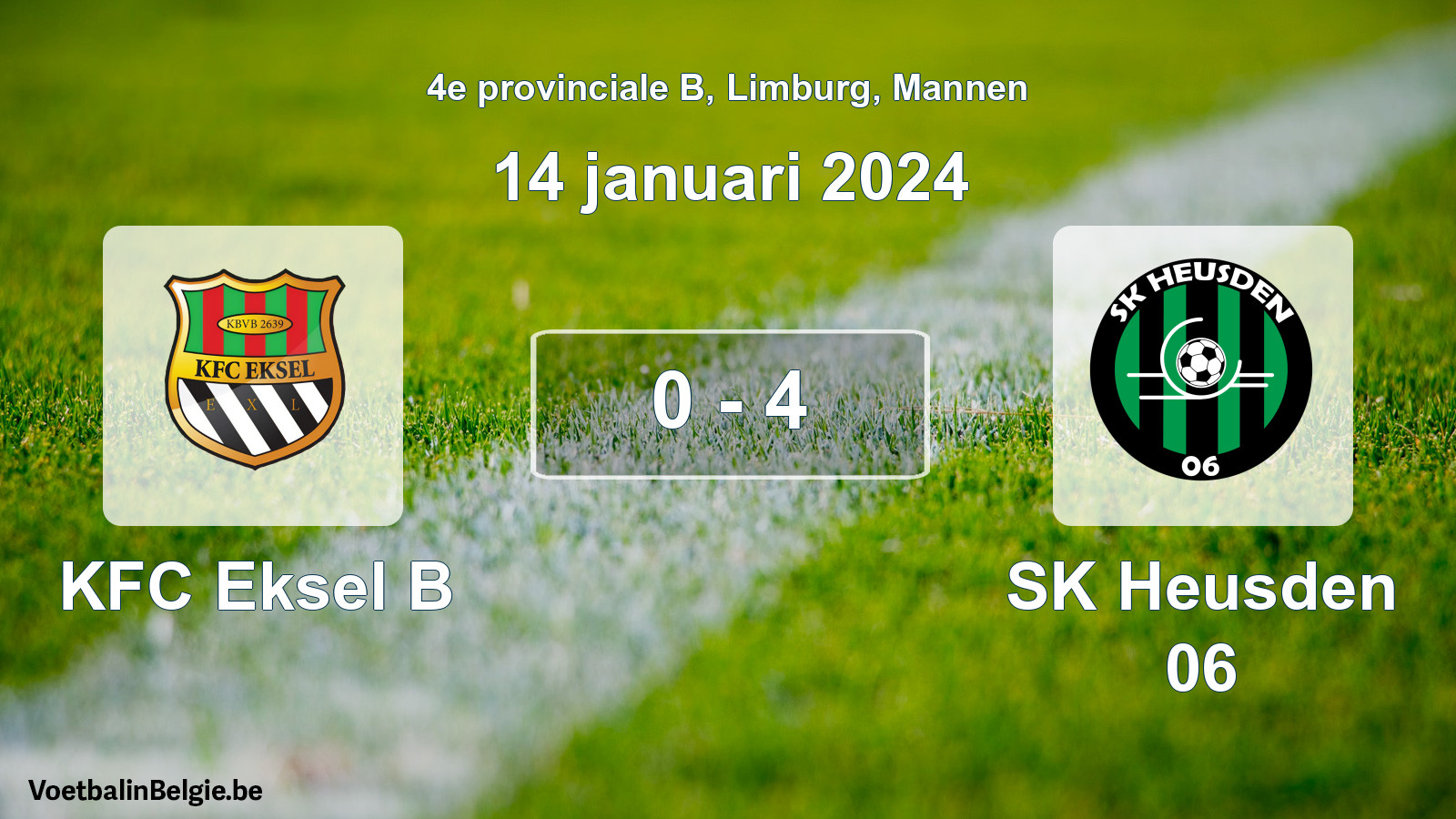 Gespeelde wedstrijd mannenvoetbal: KFC Eksel B - SK Heusden 06 0 - 4 (14 januari 2024)