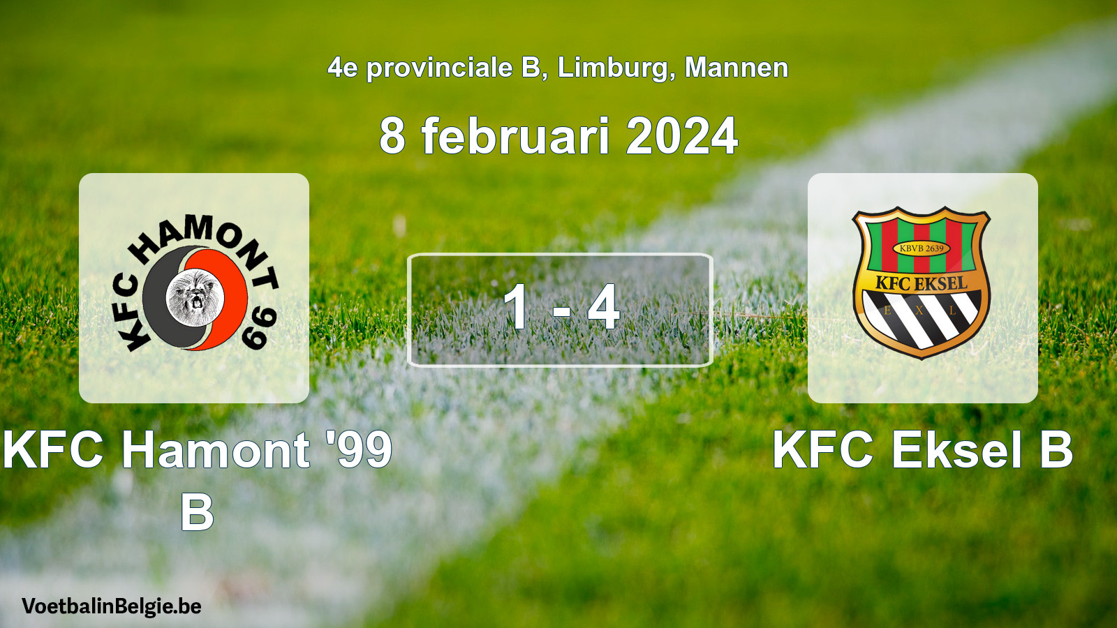 Played match men football: KFC Hamont '99 B - KFC Eksel B 1 - 4 (8 February 2024)