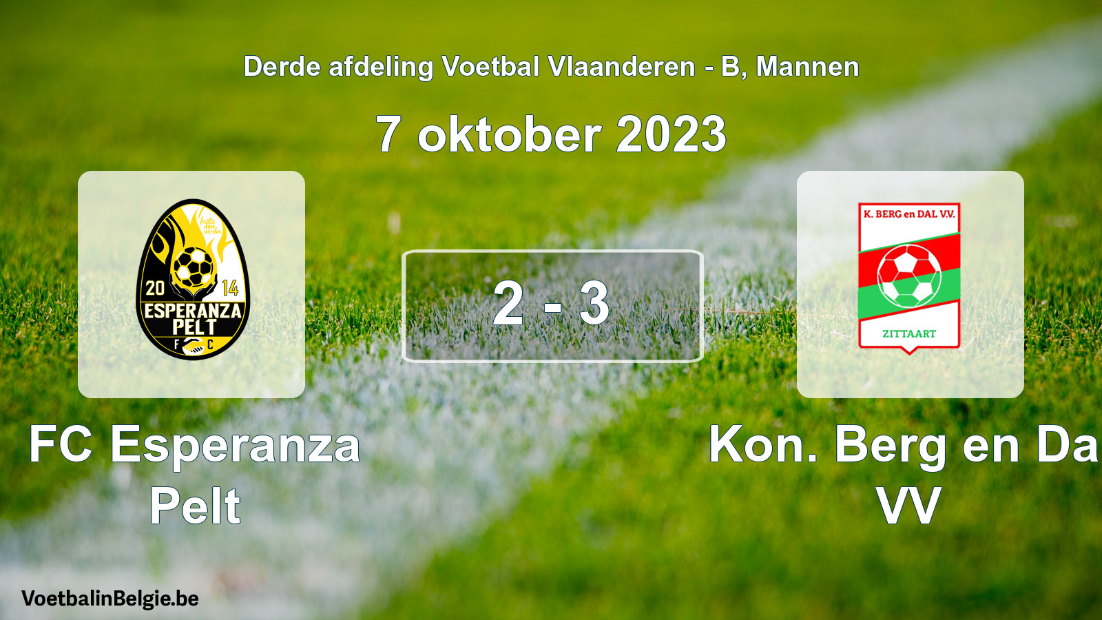 Gespeelde wedstrijd mannenvoetbal: FC Esperanza Pelt - Kon. Berg en Dal VV 2 - 3 (7 oktober 2023)