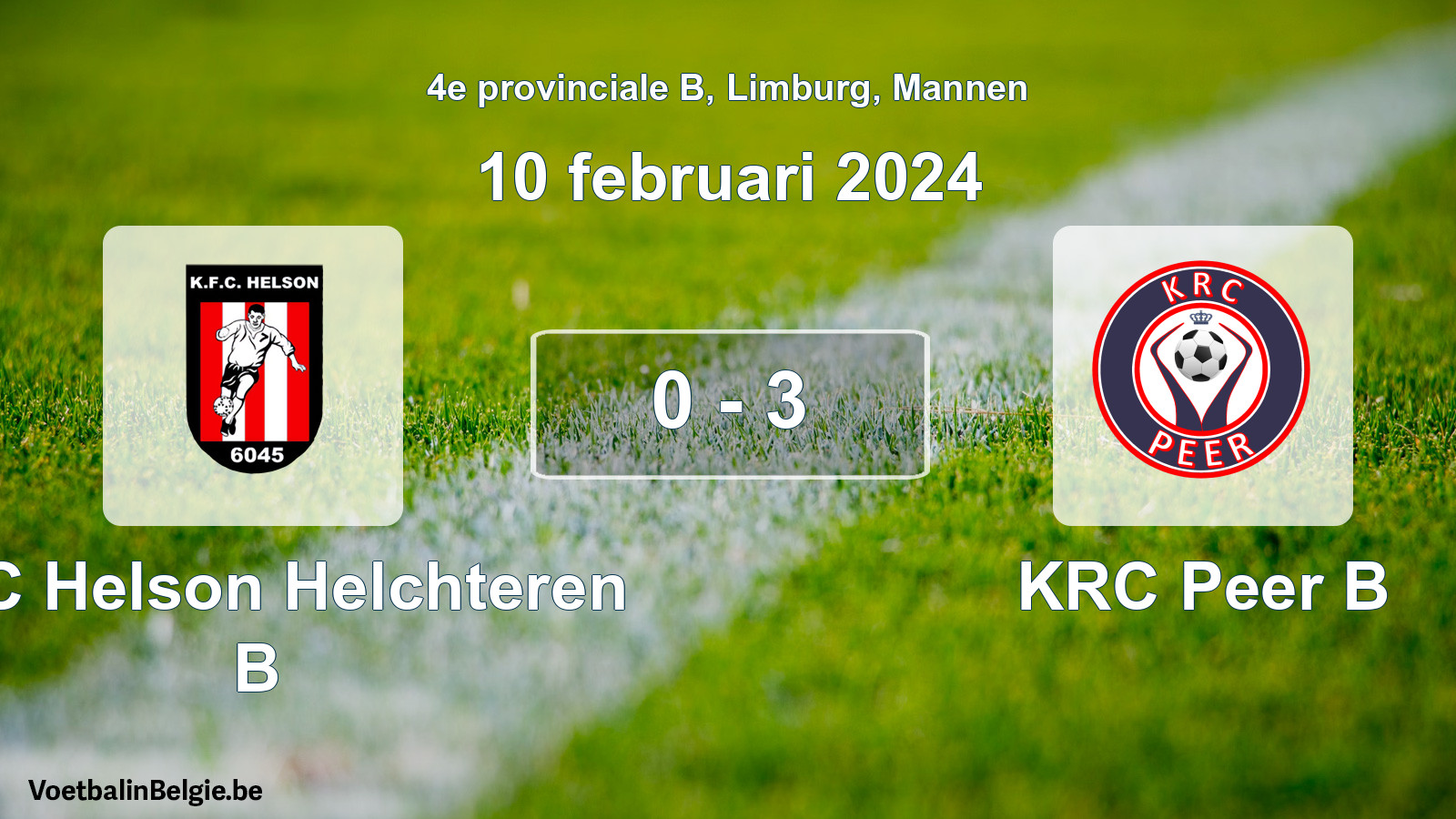 Gespeelde wedstrijd mannenvoetbal: KFC Helson Helchteren B - KRC Peer B 0 - 3 (10 februari 2024)