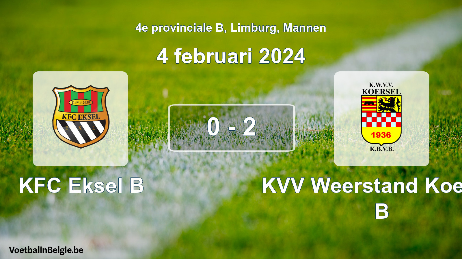 Gespeelde wedstrijd mannenvoetbal: KFC Eksel B - KVV Weerstand Koersel B 0 - 2 (4 februari 2024)