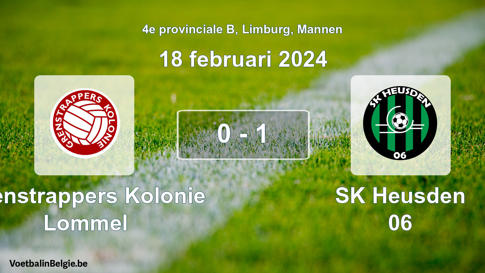 Gespeelde wedstrijd mannenvoetbal: Grenstrappers Kolonie Lommel - SK Heusden 06 0 - 1 (18 februari 2024)