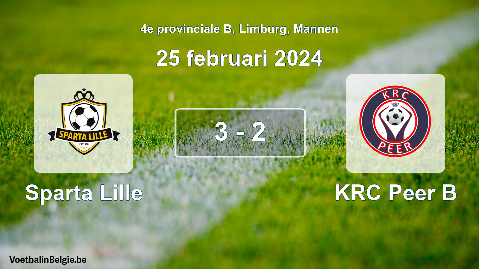Gespeelde wedstrijd mannenvoetbal: Sparta Lille - KRC Peer B 3 - 2 (25 februari 2024)