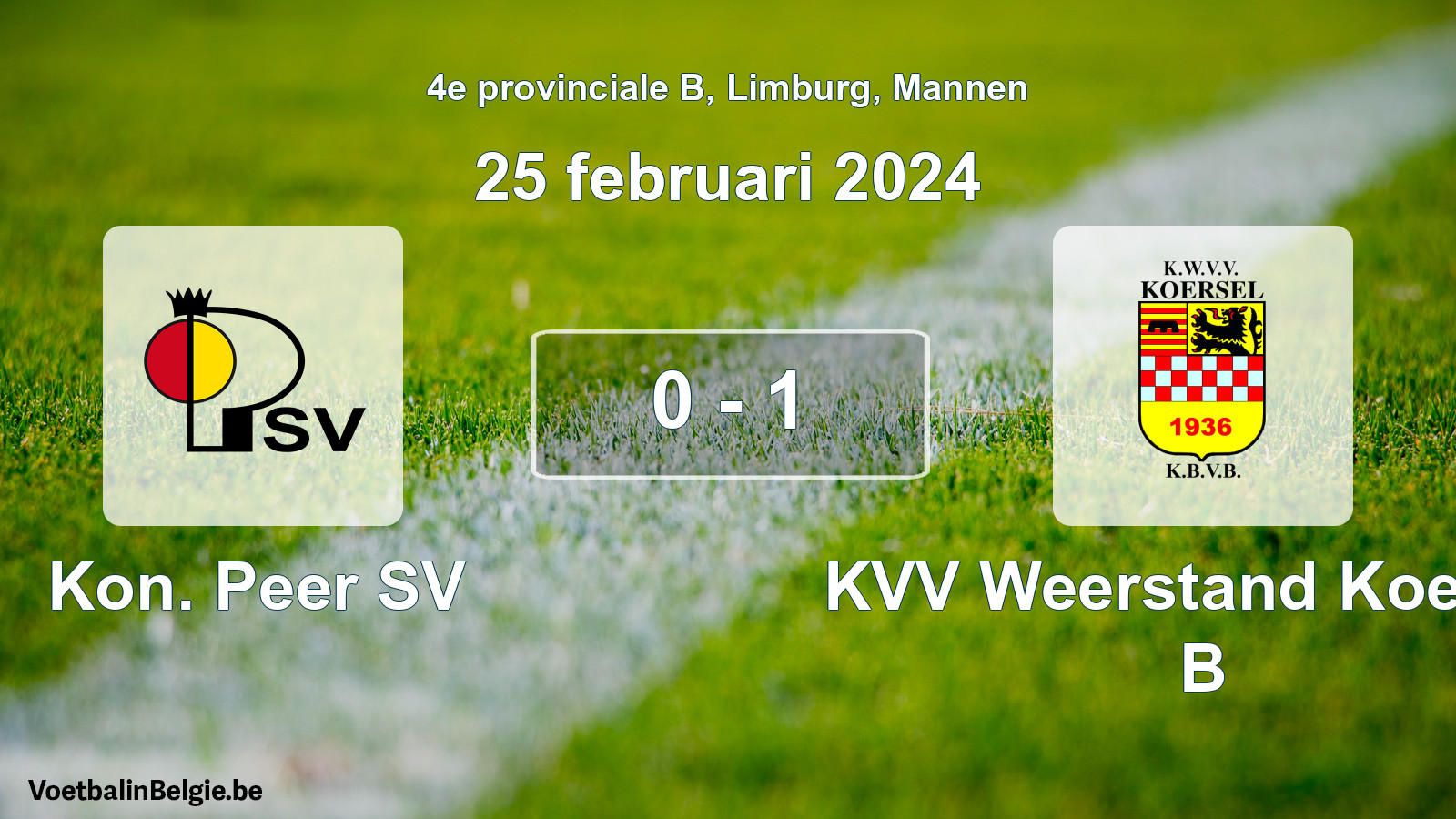 Gespeelde wedstrijd mannenvoetbal: Kon. Peer SV - KVV Weerstand Koersel B 0 - 1 (25 februari 2024)