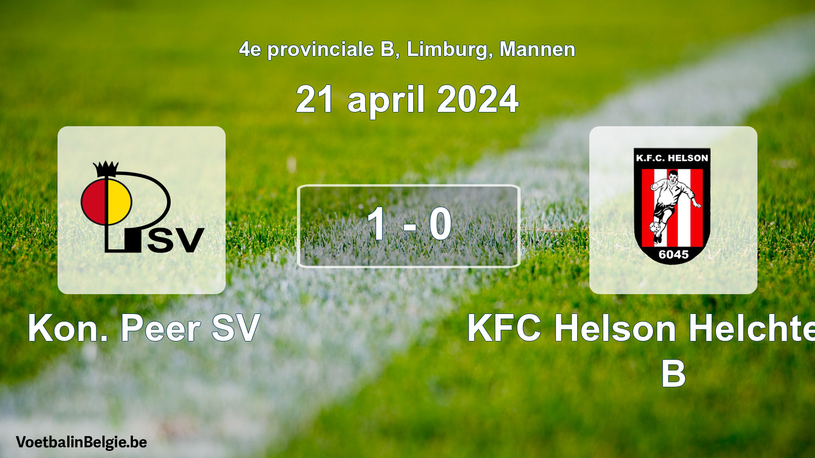 Gespeelde wedstrijd mannenvoetbal: Kon. Peer SV - KFC Helson Helchteren B 1 - 0 (21 april 2024)