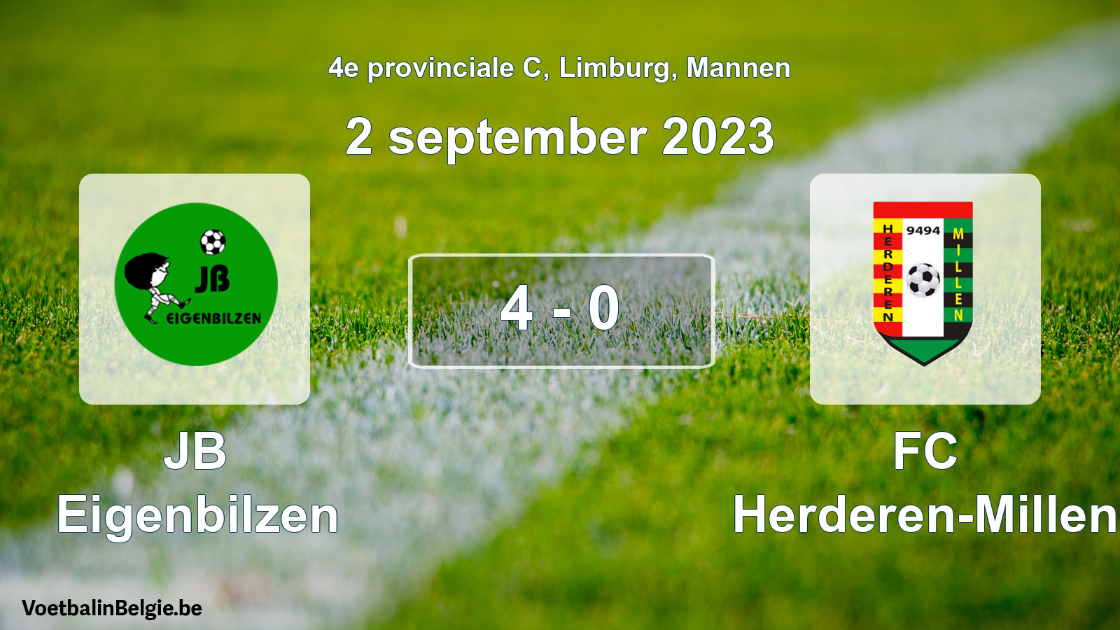 Gespeelde wedstrijd mannenvoetbal: JB Eigenbilzen - FC Herderen-Millen 4 - 0 (2 september 2023)