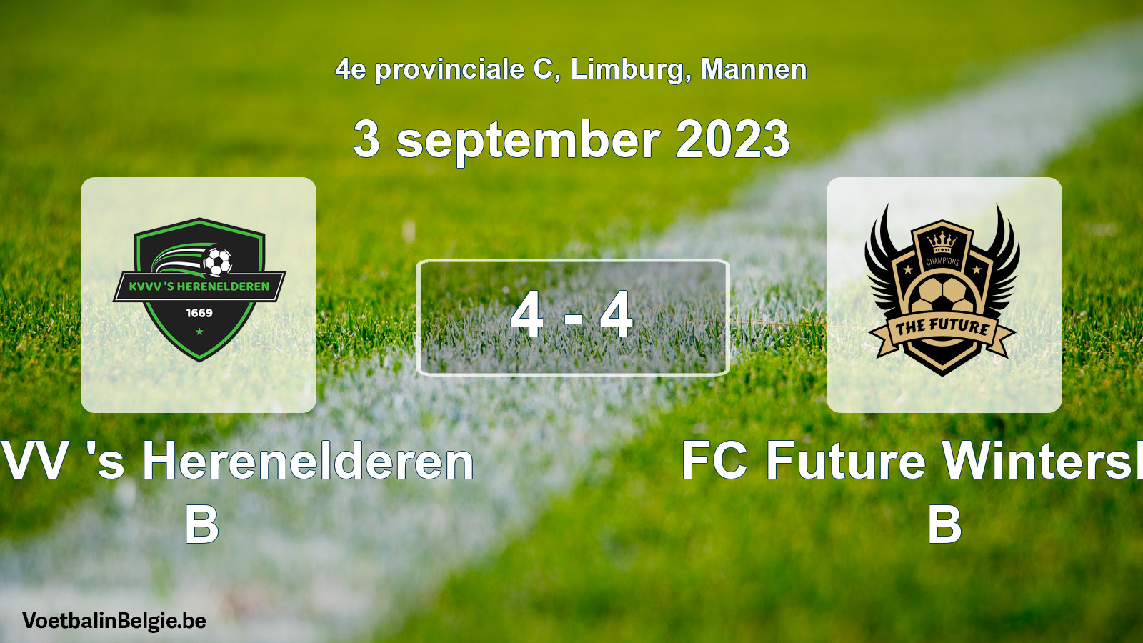 Gespeelde wedstrijd mannenvoetbal: KVVV 's Herenelderen B - FC Future Winterslag B 4 - 4 (3 september 2023)