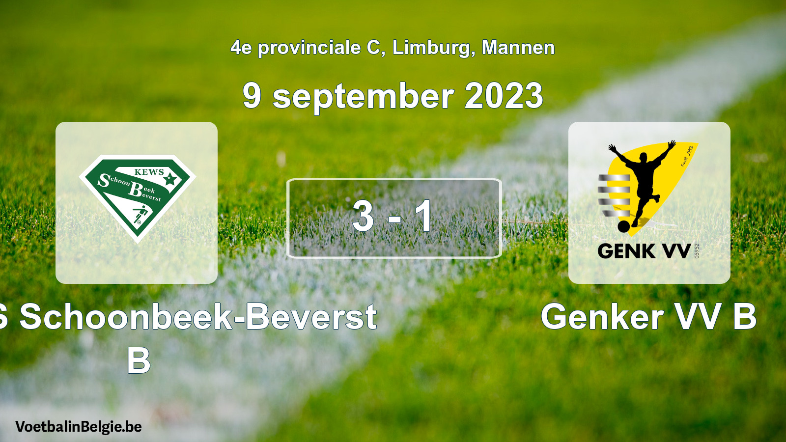 Gespeelde wedstrijd mannenvoetbal: KEWS Schoonbeek-Beverst B - Genker VV B 3 - 1 (9 september 2023)
