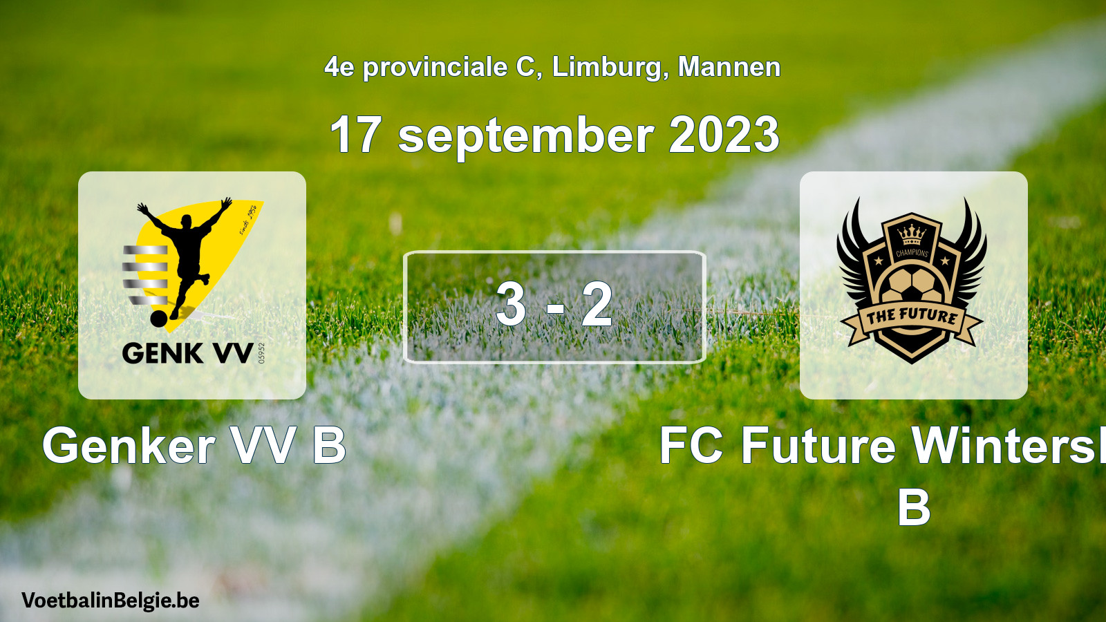 Gespeelde wedstrijd mannenvoetbal: Genker VV B - FC Future Winterslag B 3 - 2 (17 september 2023)
