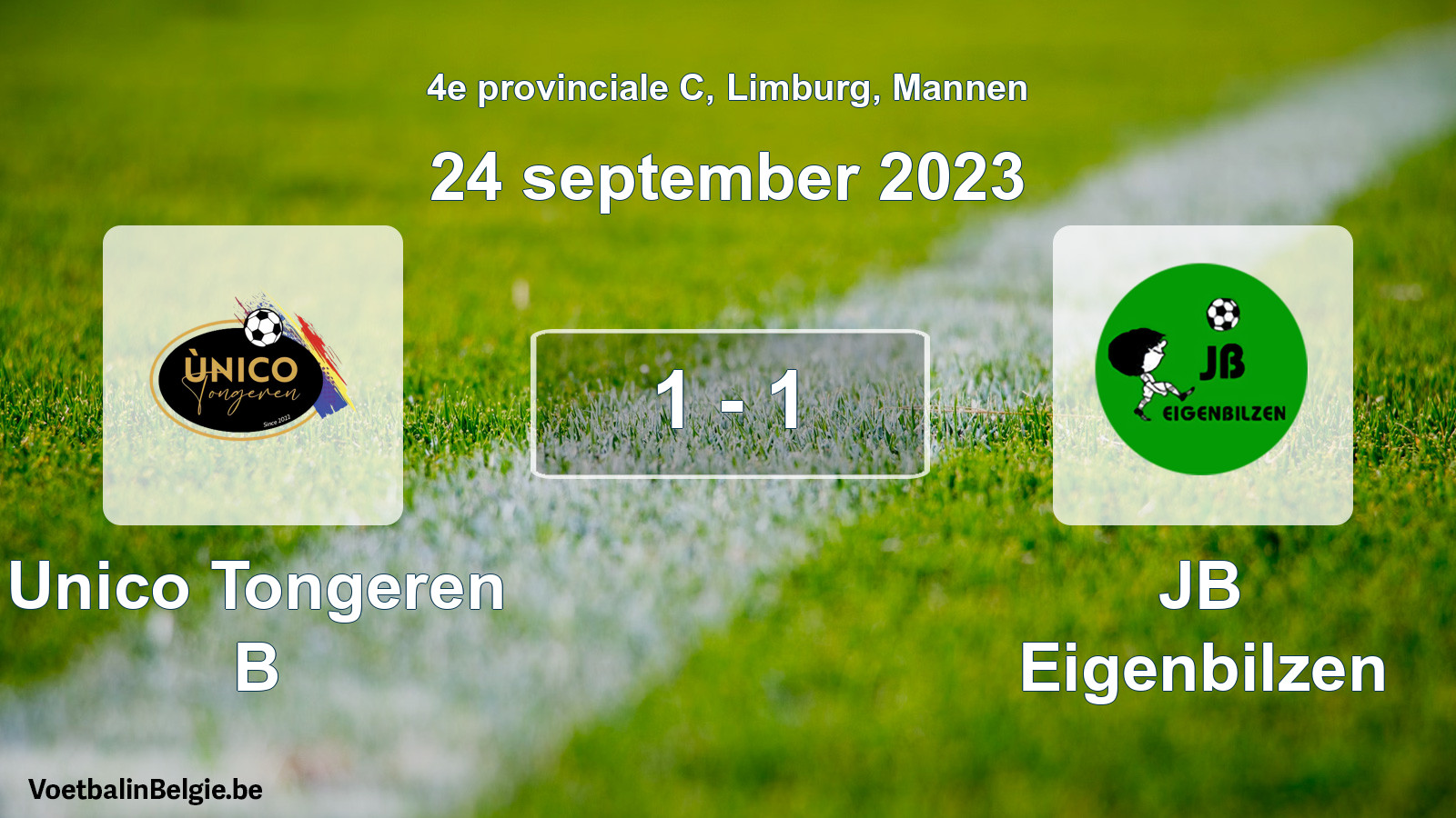 Gespeelde wedstrijd mannenvoetbal: Unico Tongeren B - JB Eigenbilzen 1 - 1 (24 september 2023)