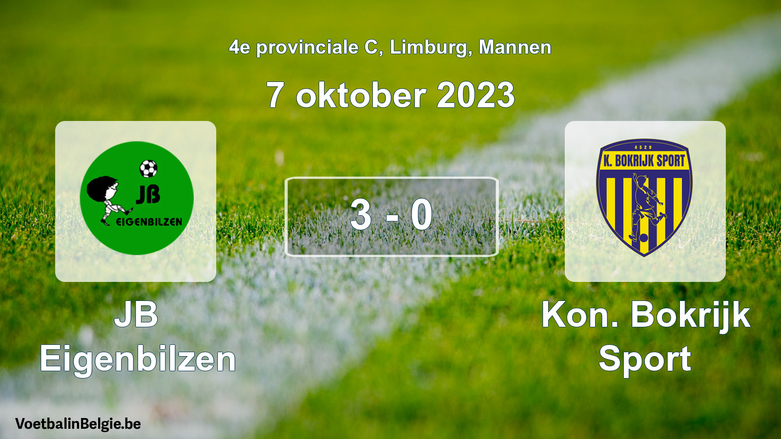Gespeelde wedstrijd mannenvoetbal: JB Eigenbilzen - Kon. Bokrijk Sport 3 - 0 (7 oktober 2023)