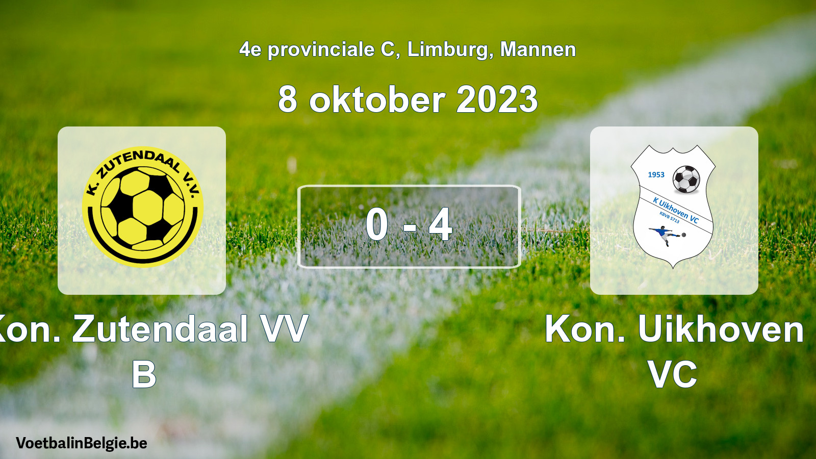 Gespeelde wedstrijd mannenvoetbal: Kon. Zutendaal VV B - Kon. Uikhoven VC 0 - 4 (8 oktober 2023)