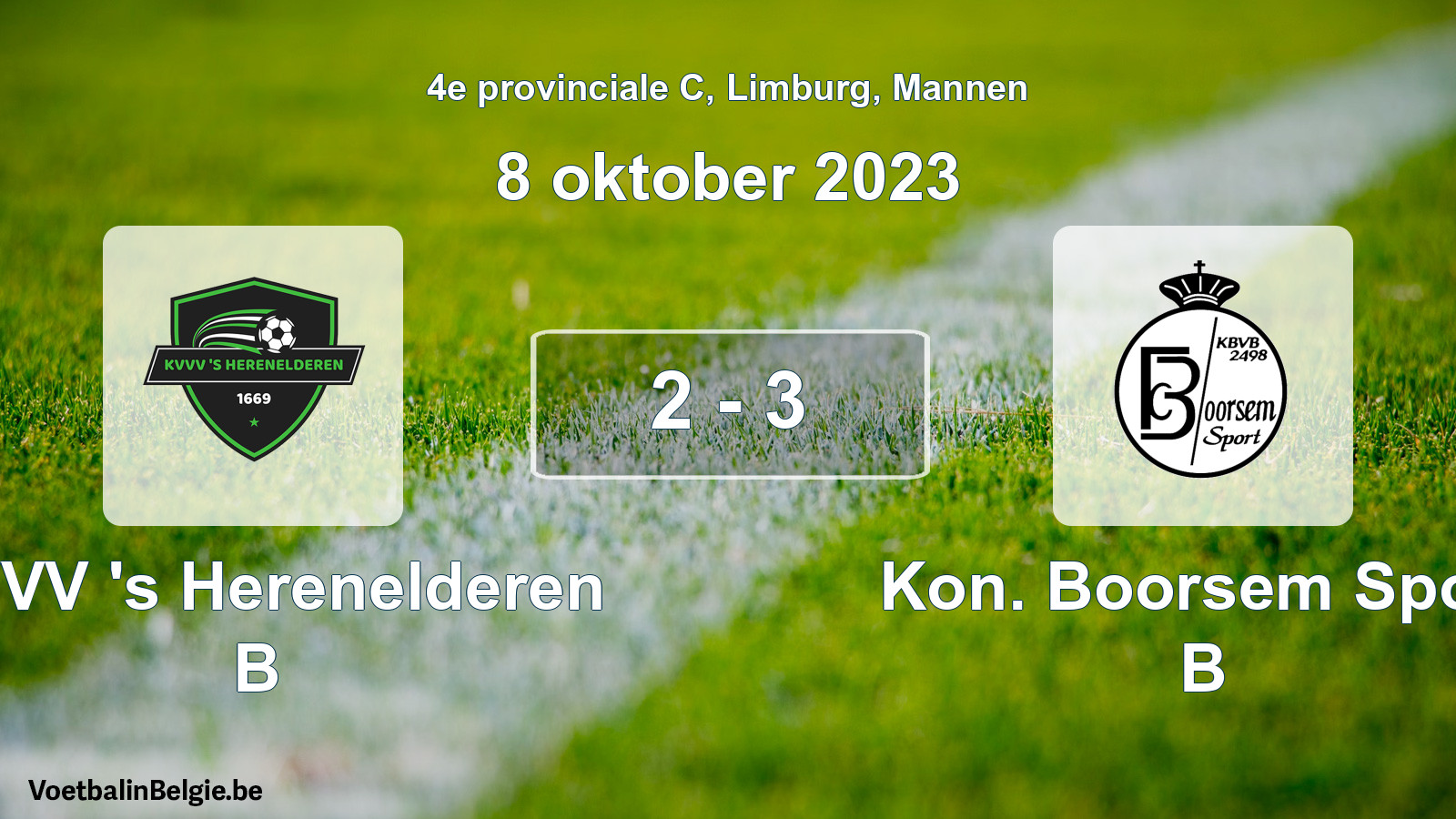 Gespeelde wedstrijd mannenvoetbal: KVVV 's Herenelderen B - Kon. Boorsem Sport B 2 - 3 (8 oktober 2023)