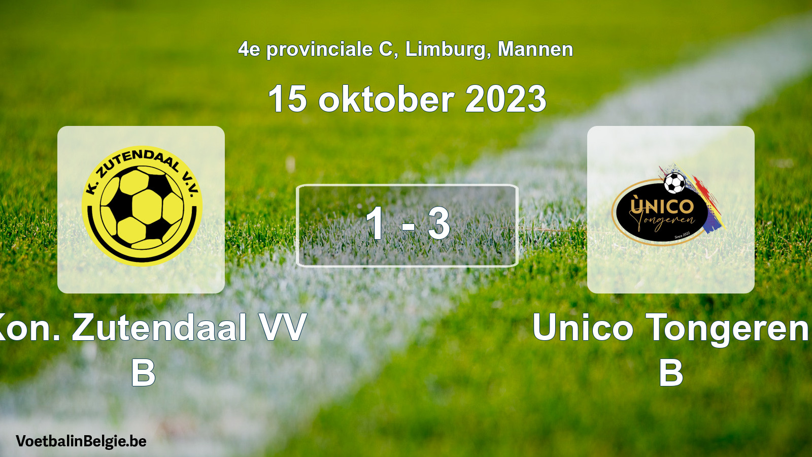 Gespeelde wedstrijd mannenvoetbal: Kon. Zutendaal VV B - Unico Tongeren B 1 - 3 (15 oktober 2023)