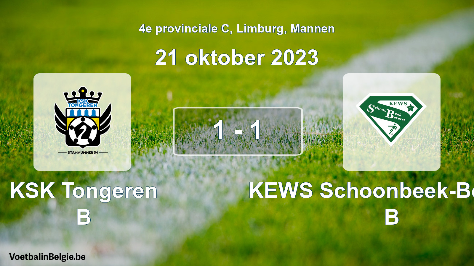 Gespeelde wedstrijd mannenvoetbal: KSK Tongeren B - KEWS Schoonbeek-Beverst B 1 - 1 (21 oktober 2023)
