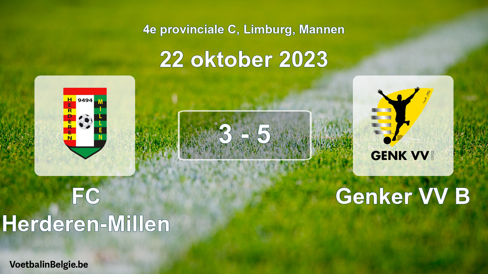 Gespeelde wedstrijd mannenvoetbal: FC Herderen-Millen - Genker VV B 3 - 5 (22 oktober 2023)