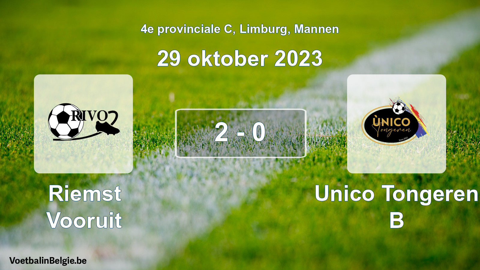 Gespeelde wedstrijd mannenvoetbal: Riemst Vooruit - Unico Tongeren B 2 - 0 (29 oktober 2023)