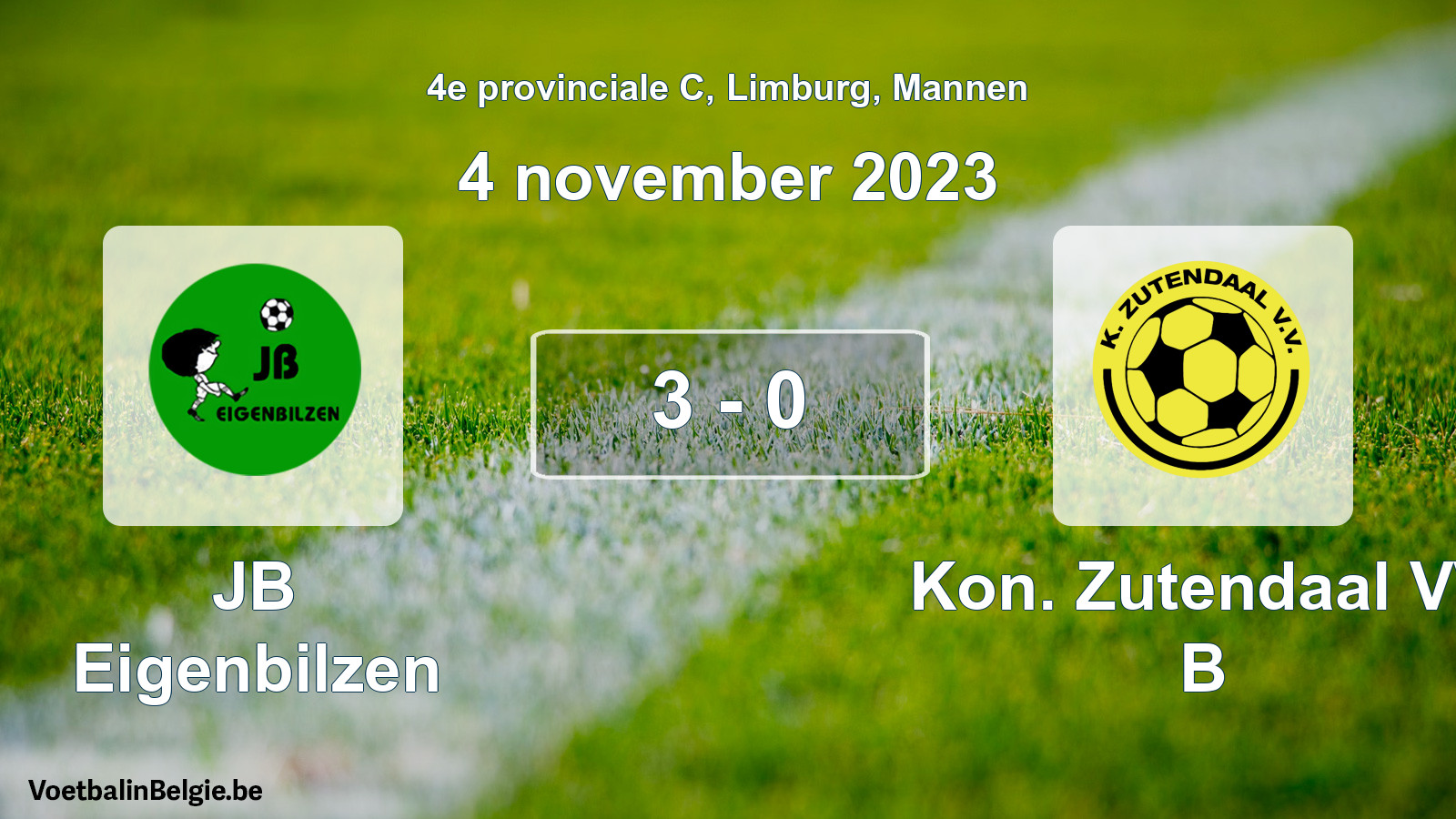 Gespeelde wedstrijd mannenvoetbal: JB Eigenbilzen - Kon. Zutendaal VV B 3 - 0 (4 november 2023)