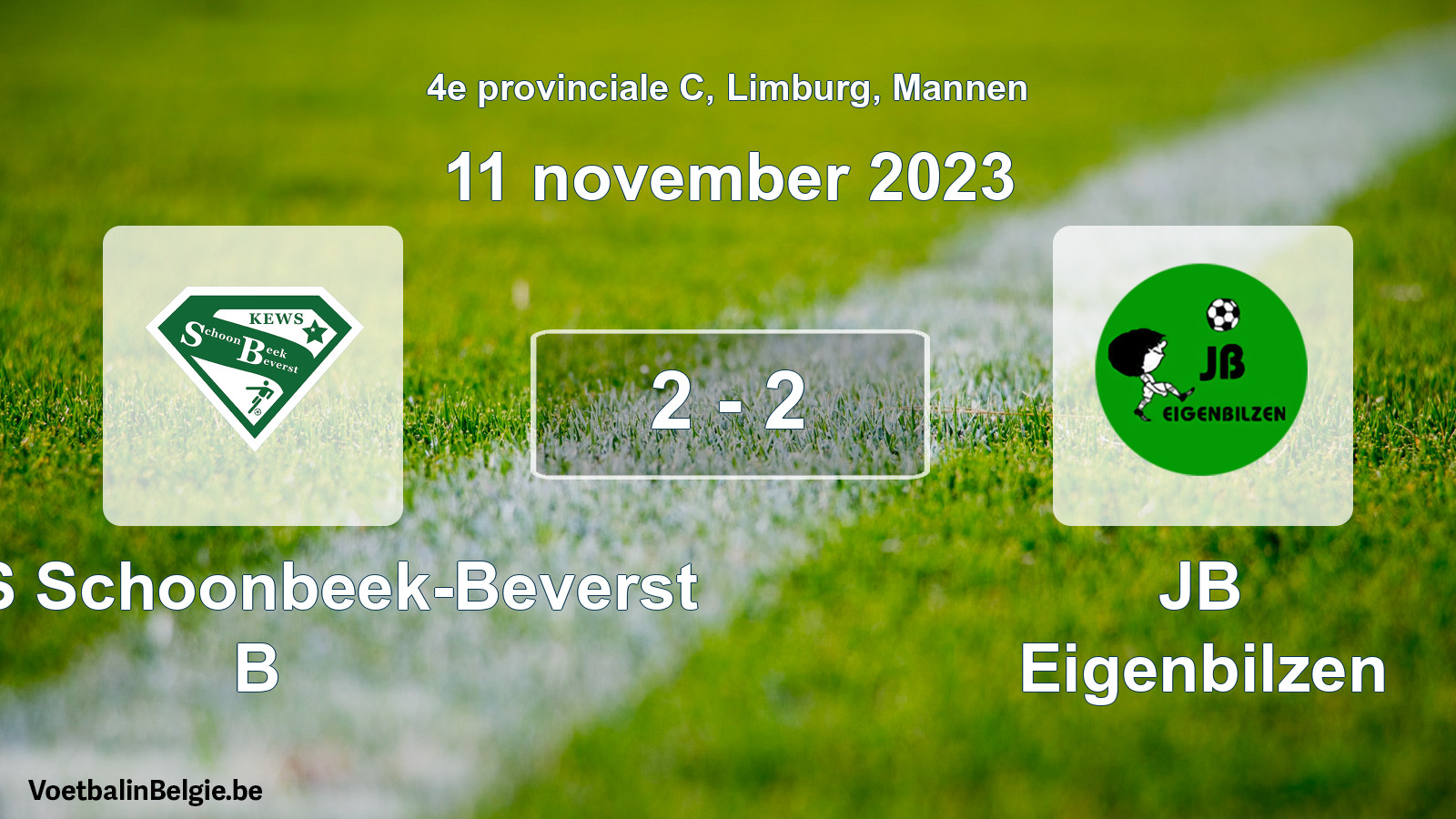 Gespeelde wedstrijd mannenvoetbal: KEWS Schoonbeek-Beverst B - JB Eigenbilzen 2 - 2 (11 november 2023)