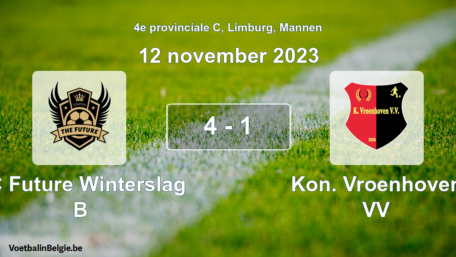 Gespeelde wedstrijd mannenvoetbal: FC Future Winterslag B - Kon. Vroenhoven VV 4 - 1 (12 november 2023)