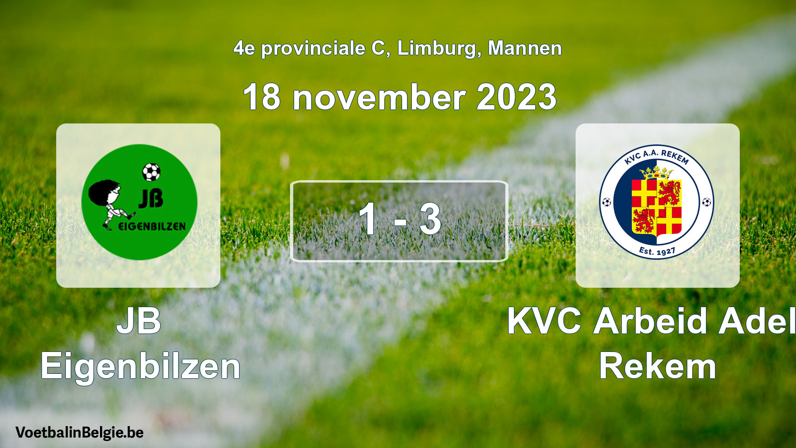 Gespeelde wedstrijd mannenvoetbal: JB Eigenbilzen - KVC Arbeid Adelt Rekem 1 - 3 (18 november 2023)