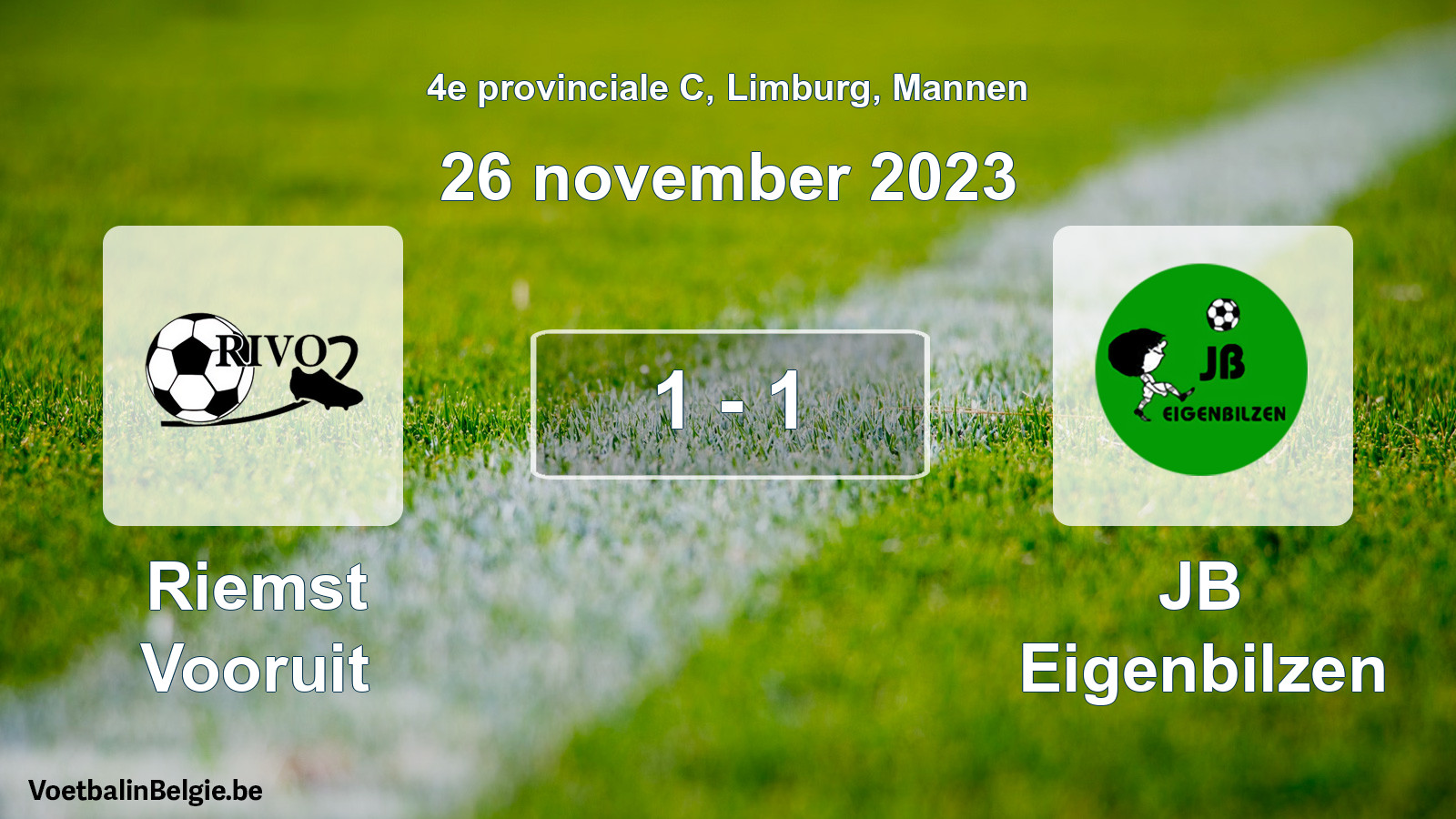 Gespeelde wedstrijd mannenvoetbal: Riemst Vooruit - JB Eigenbilzen 1 - 1 (26 november 2023)