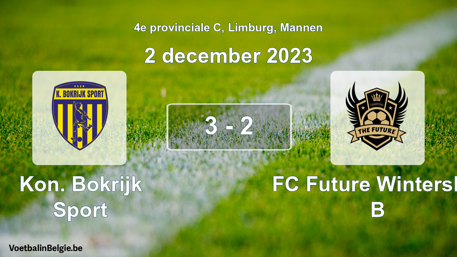 Gespeelde wedstrijd mannenvoetbal: Kon. Bokrijk Sport - FC Future Winterslag B 3 - 2 (2 december 2023)
