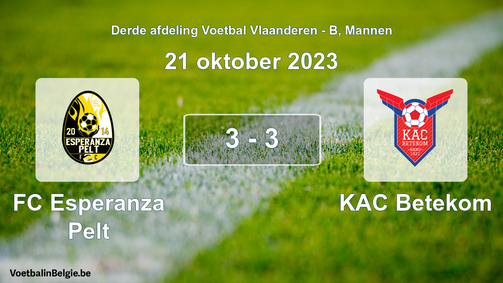 Gespeelde wedstrijd mannenvoetbal: FC Esperanza Pelt - KAC Betekom 3 - 3 (21 oktober 2023)