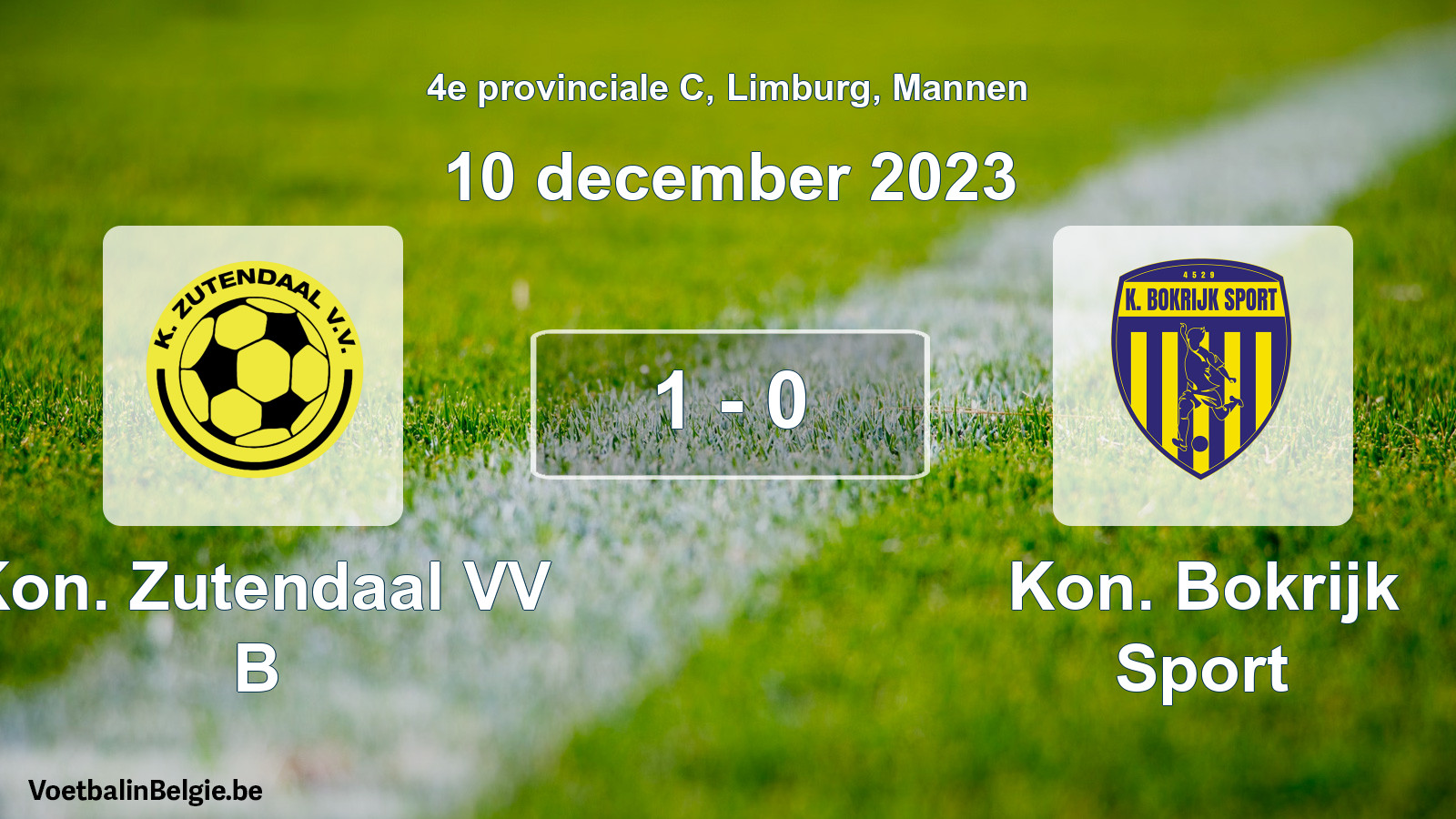 Gespeelde wedstrijd mannenvoetbal: Kon. Zutendaal VV B - Kon. Bokrijk Sport 1 - 0 (10 december 2023)