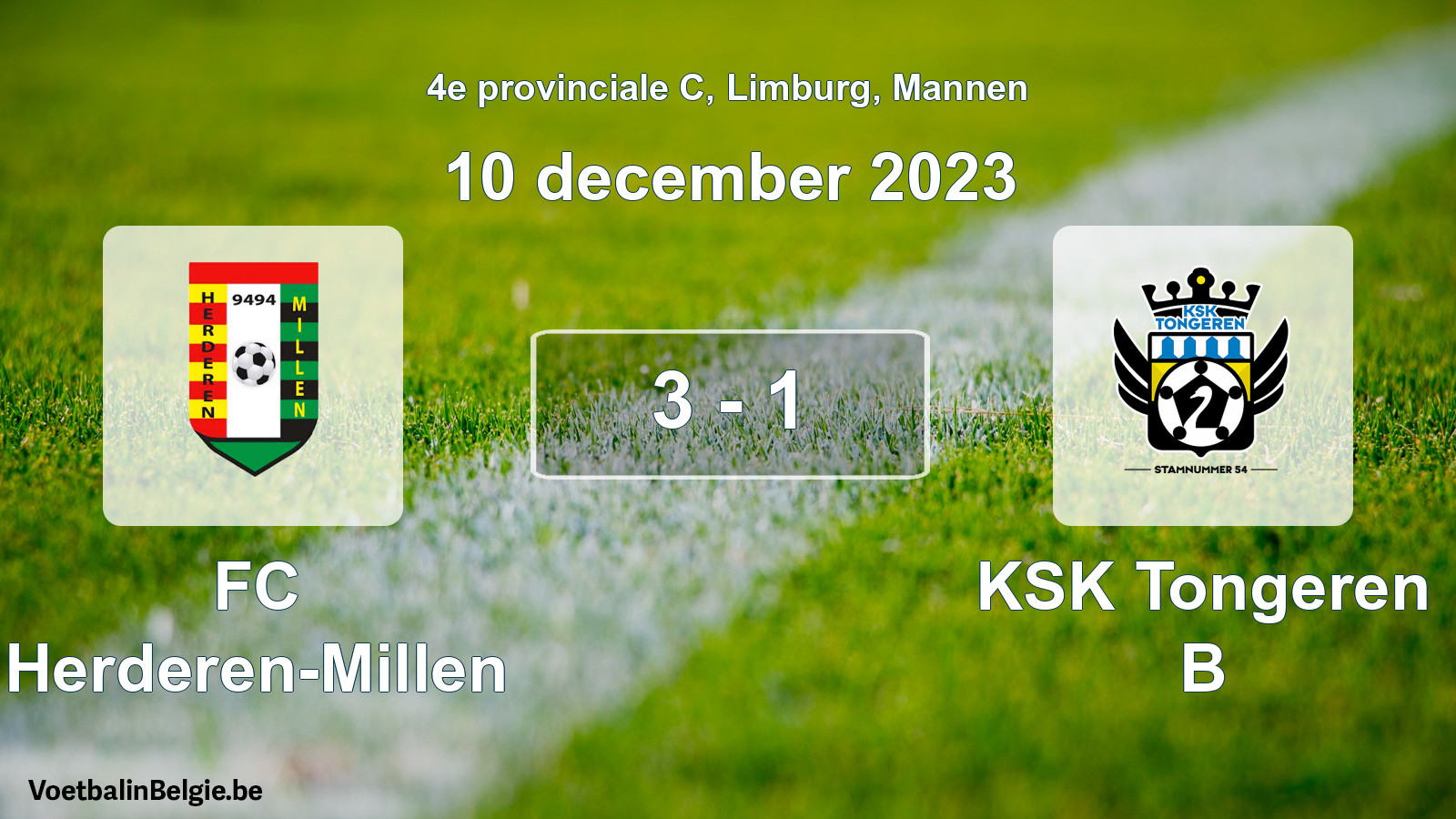 Gespeelde wedstrijd mannenvoetbal: FC Herderen-Millen - KSK Tongeren B 3 - 1 (10 december 2023)