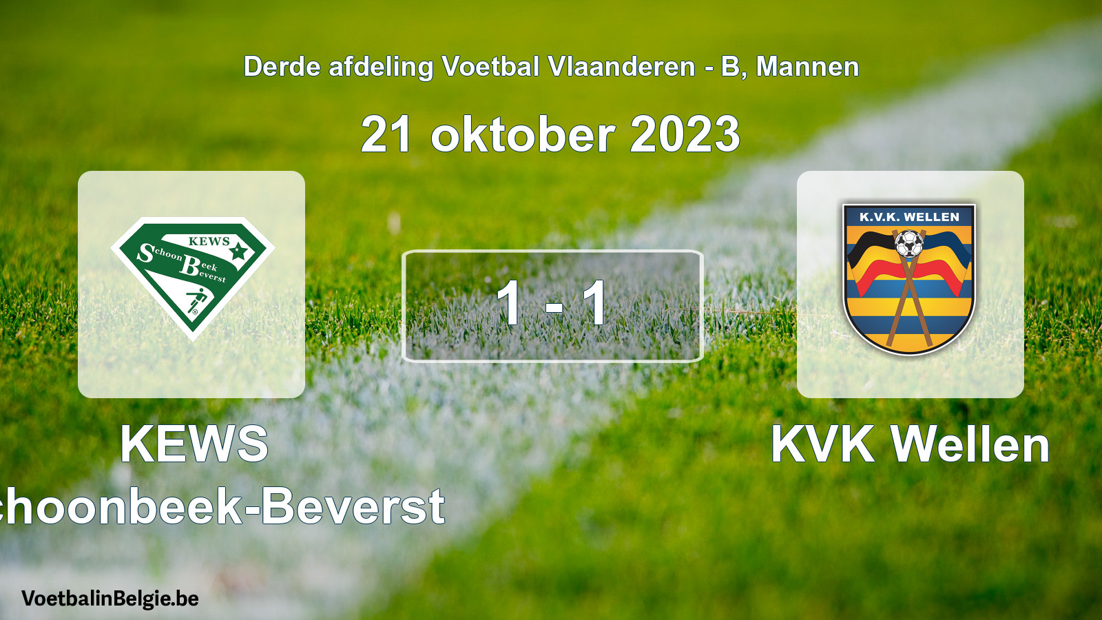 Gespeelde wedstrijd mannenvoetbal: KEWS Schoonbeek-Beverst - KVK Wellen 1 - 1 (21 oktober 2023)