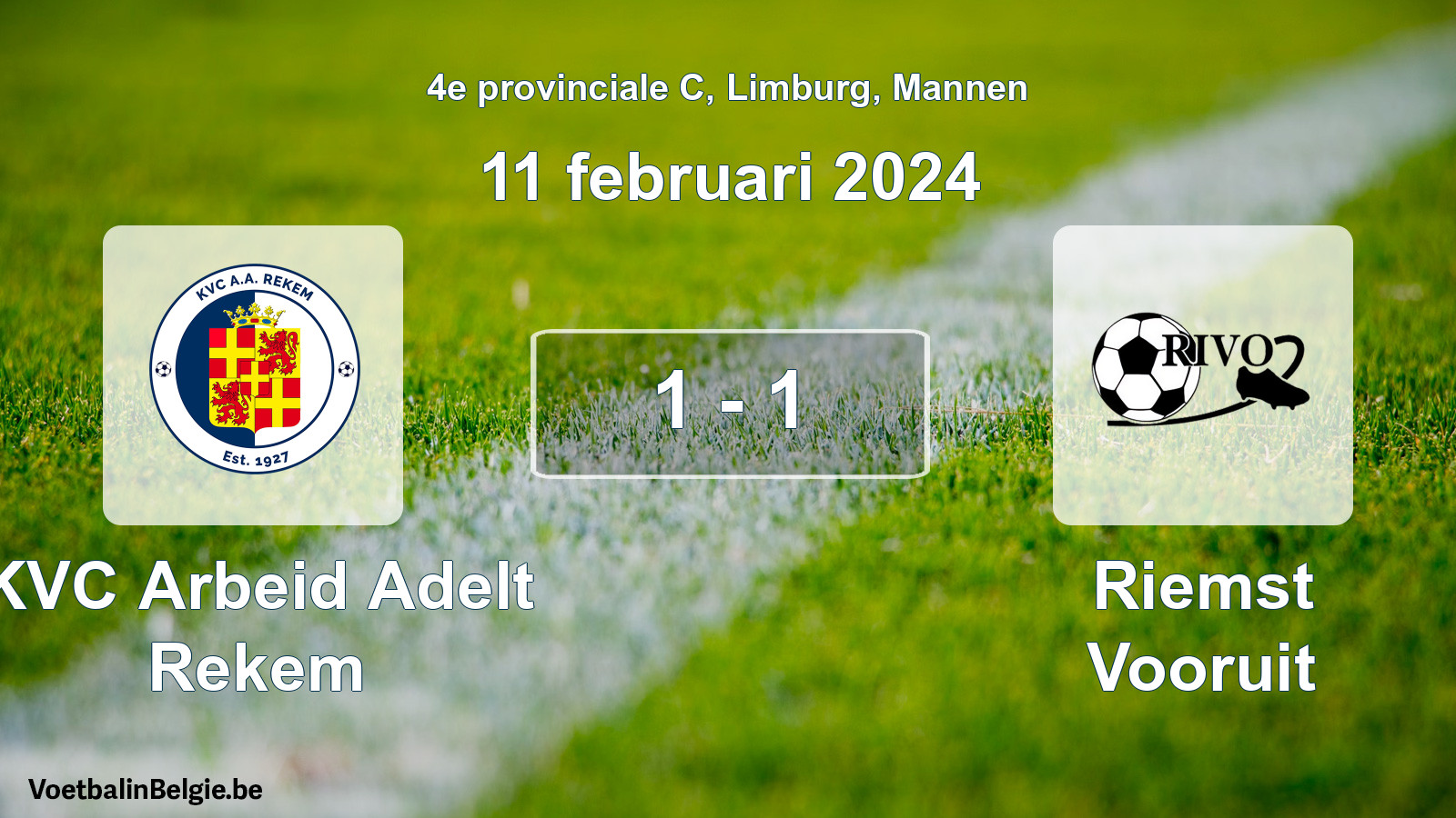 Gespeelde wedstrijd mannenvoetbal: KVC Arbeid Adelt Rekem - Riemst Vooruit 1 - 1 (11 februari 2024)