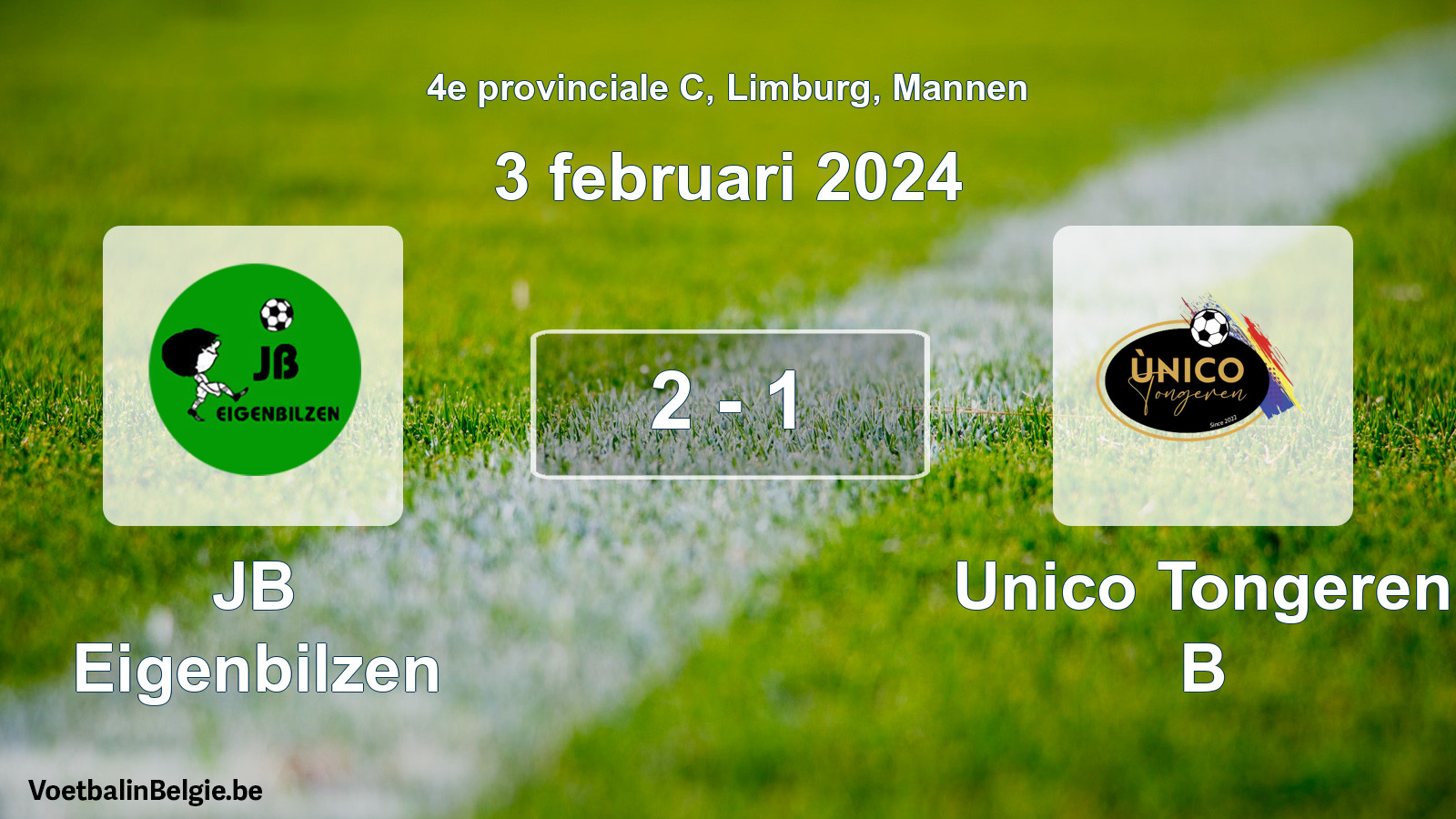 Gespeelde wedstrijd mannenvoetbal: JB Eigenbilzen - Unico Tongeren B 2 - 1 (3 februari 2024)
