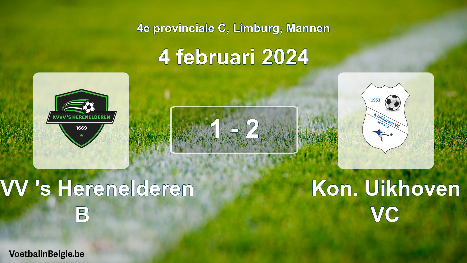 Gespeelde wedstrijd mannenvoetbal: KVVV 's Herenelderen B - Kon. Uikhoven VC 1 - 2 (4 februari 2024)