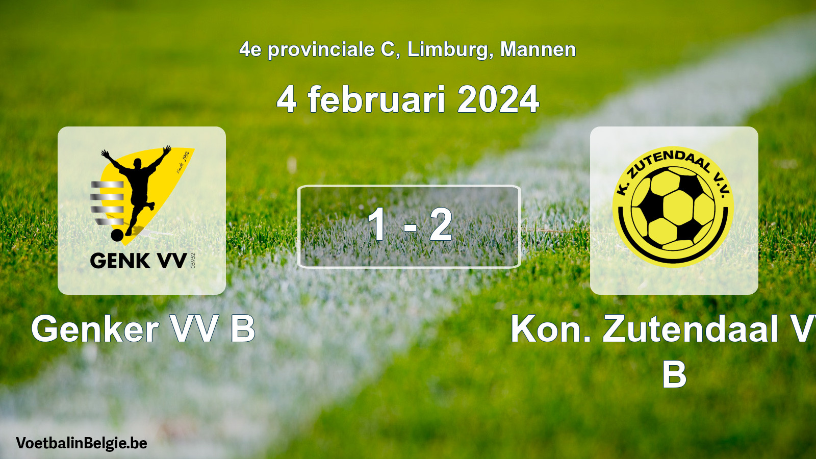 Gespeelde wedstrijd mannenvoetbal: Genker VV B - Kon. Zutendaal VV B 1 - 2 (4 februari 2024)