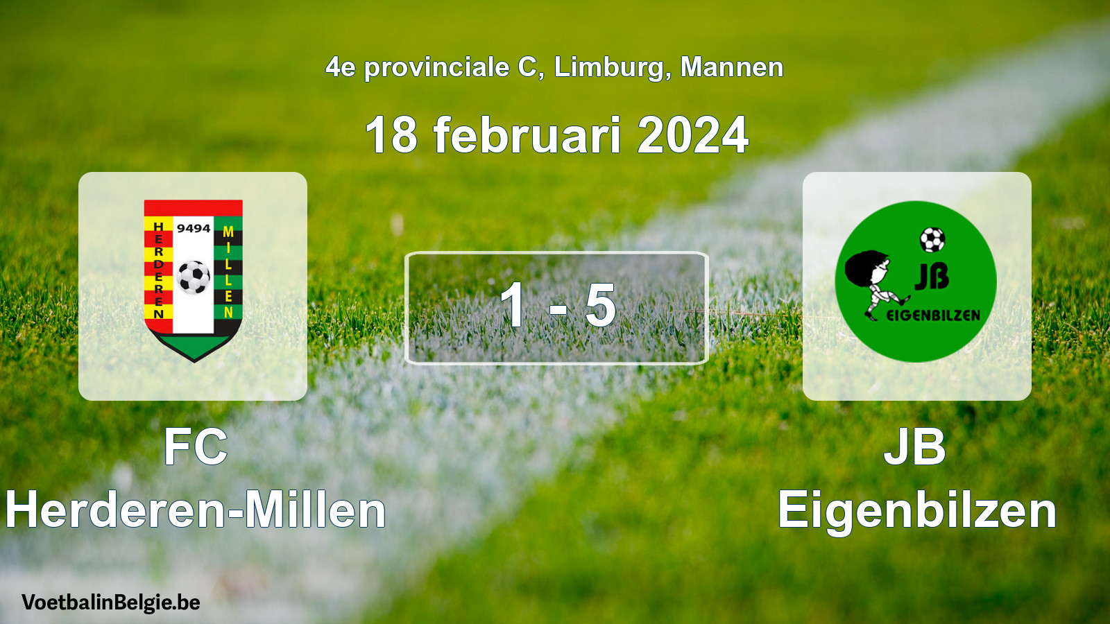 Gespeelde wedstrijd mannenvoetbal: FC Herderen-Millen - JB Eigenbilzen 1 - 5 (18 februari 2024)