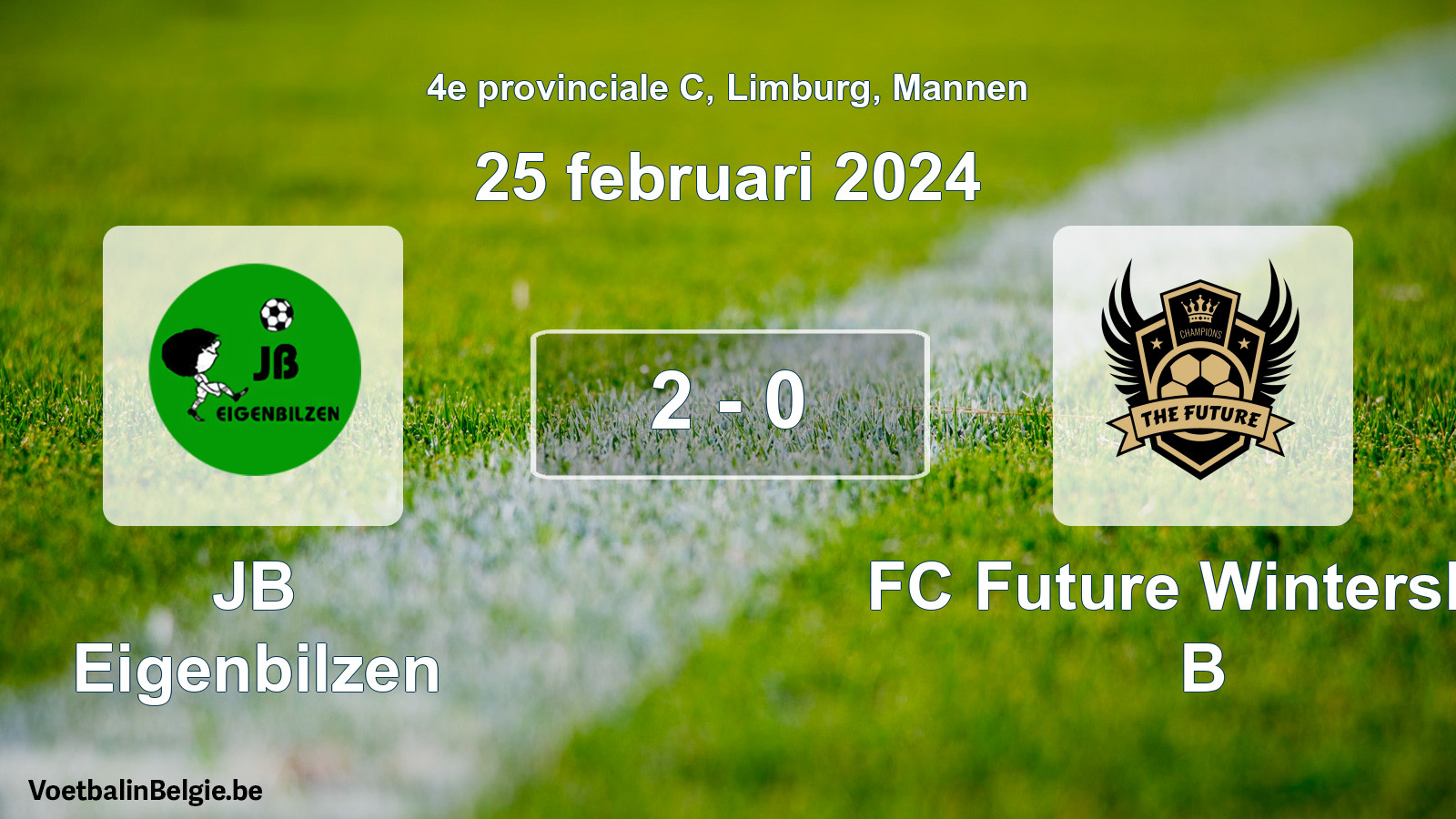 Gespeelde wedstrijd mannenvoetbal: JB Eigenbilzen - FC Future Winterslag B 2 - 0 (25 februari 2024)