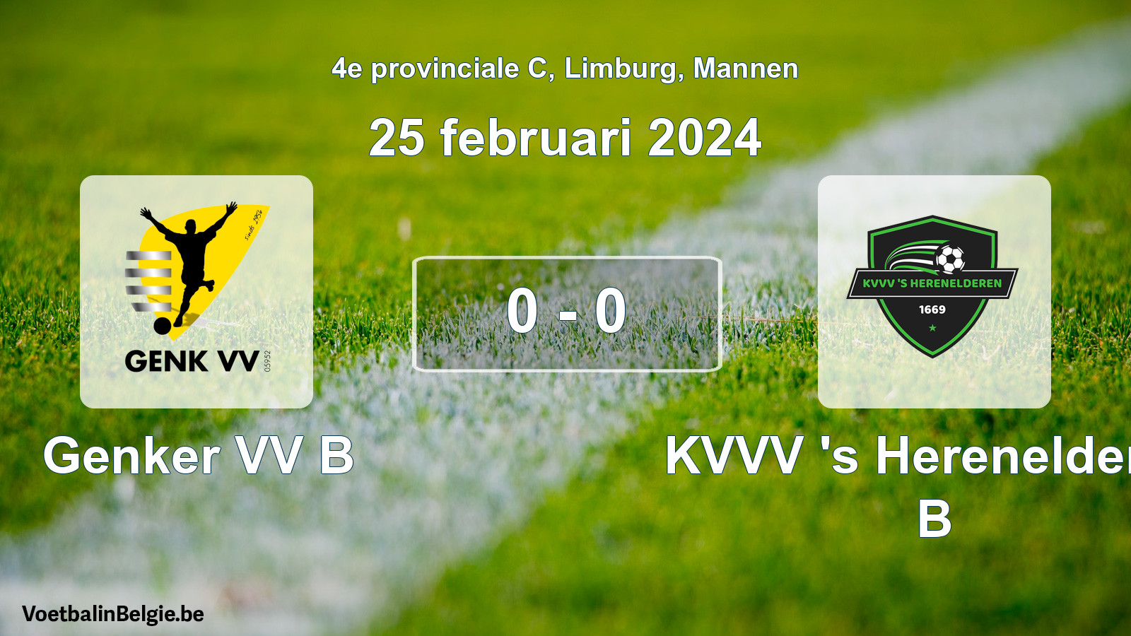 Gespeelde wedstrijd mannenvoetbal: Genker VV B - KVVV 's Herenelderen B 0 - 0 (25 februari 2024)
