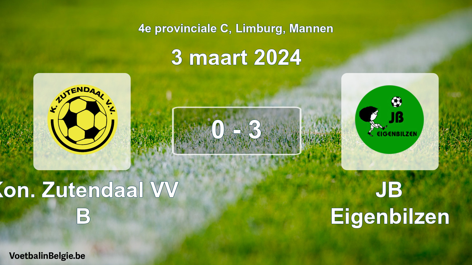 Gespeelde wedstrijd mannenvoetbal: Kon. Zutendaal VV B - JB Eigenbilzen 0 - 3 (3 maart 2024)