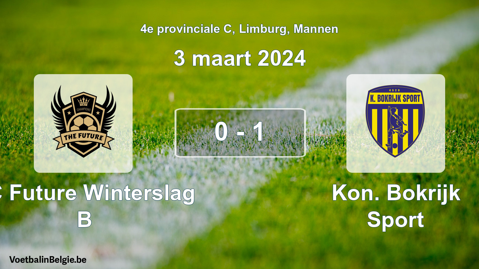 Gespeelde wedstrijd mannenvoetbal: FC Future Winterslag B - Kon. Bokrijk Sport 0 - 1 (3 maart 2024)