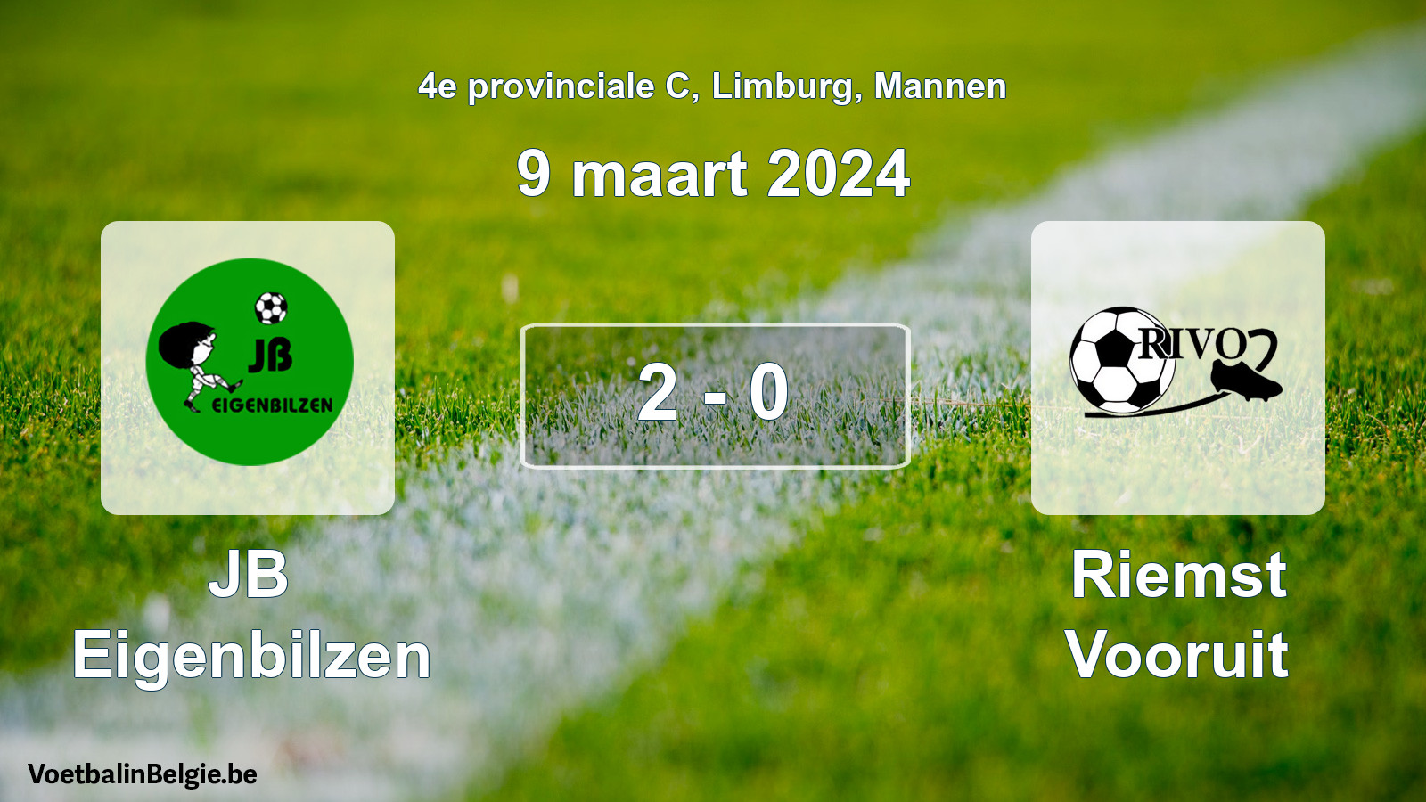 Gespeelde wedstrijd mannenvoetbal: JB Eigenbilzen - Riemst Vooruit 2 - 0 (9 maart 2024)