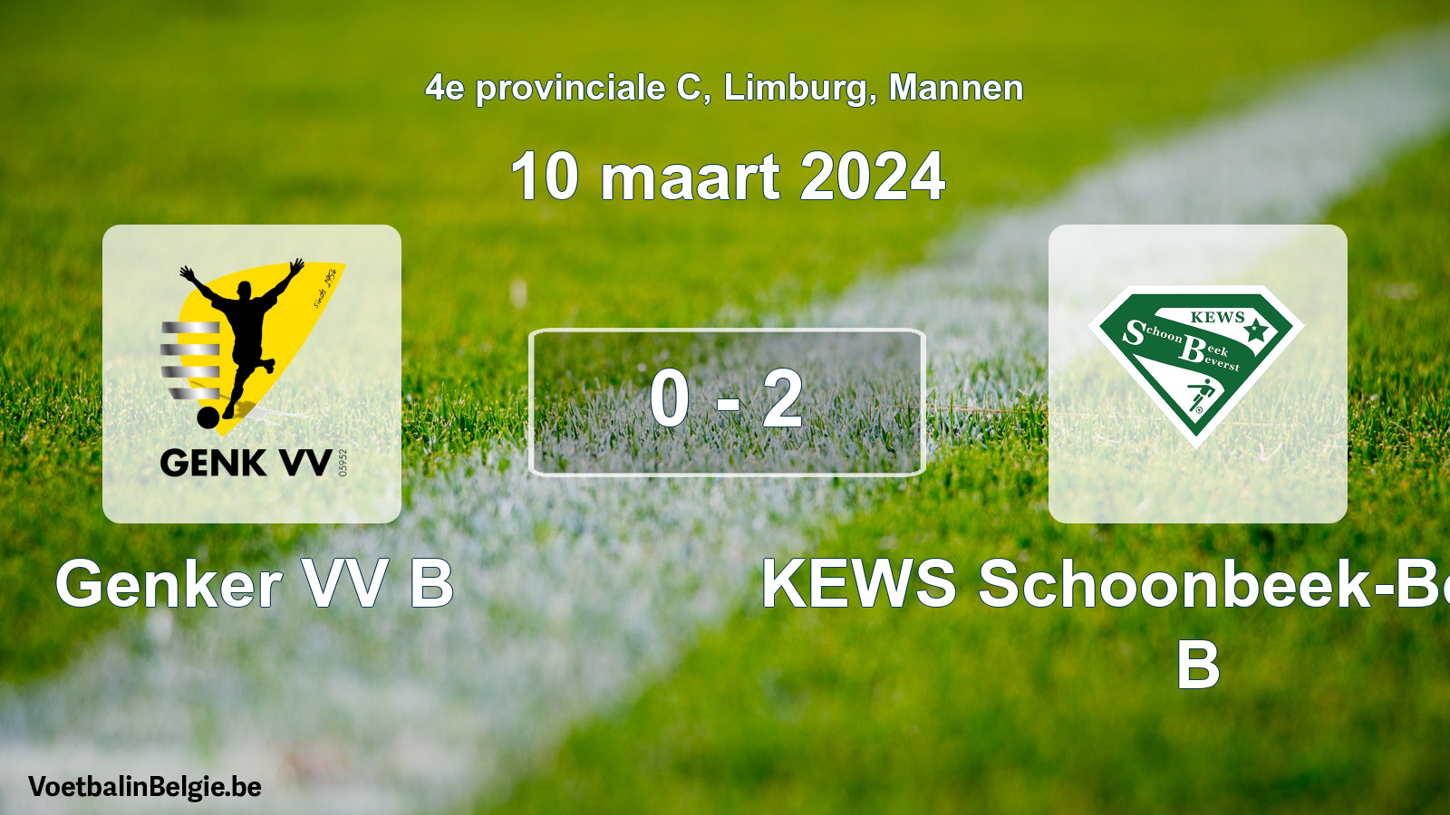 Gespeelde wedstrijd mannenvoetbal: Genker VV B - KEWS Schoonbeek-Beverst B 0 - 2 (10 maart 2024)