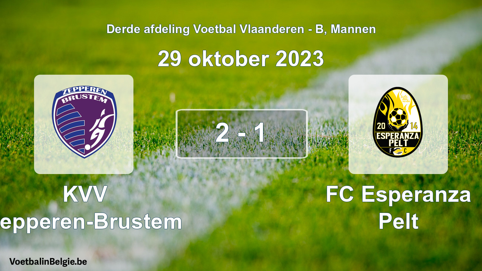Gespeelde wedstrijd mannenvoetbal: KVV Zepperen-Brustem - FC Esperanza Pelt 2 - 1 (29 oktober 2023)